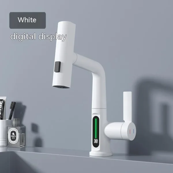 Intelligent Digital Display Faucet Pull-out Basin Faucet Temperature Digital Display Rotation - Image 8