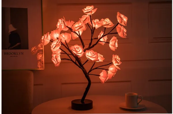 Rose Flower Lamp USB Battery Operated LED Table Lamp Bonsai Tree Night Lights Garland Bedroom Decoration Lights Home Decor - Image 16