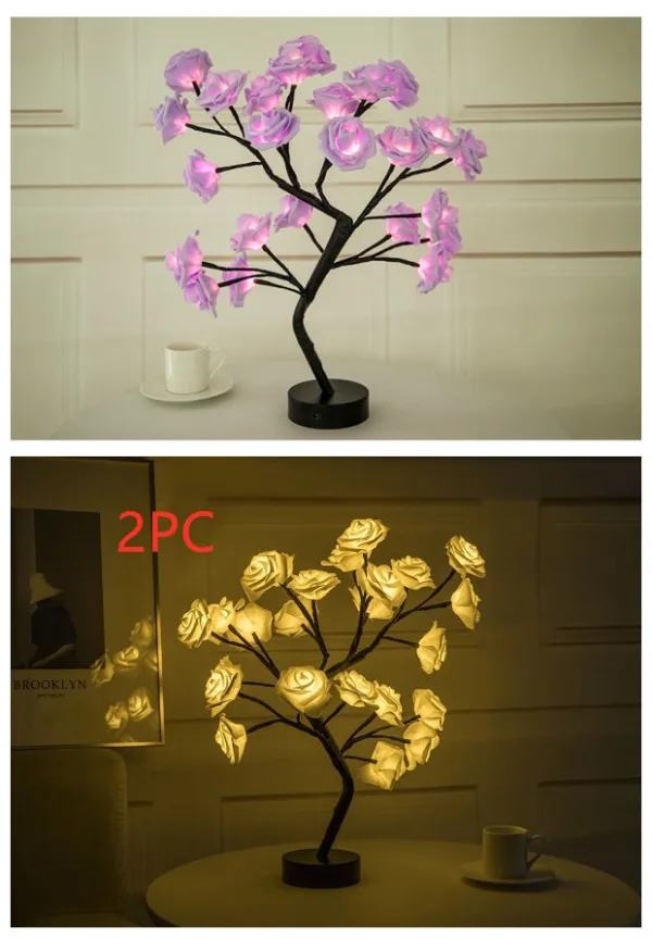 Rose Flower Lamp USB Battery Operated LED Table Lamp Bonsai Tree Night Lights Garland Bedroom Decoration Lights Home Decor - Image 9