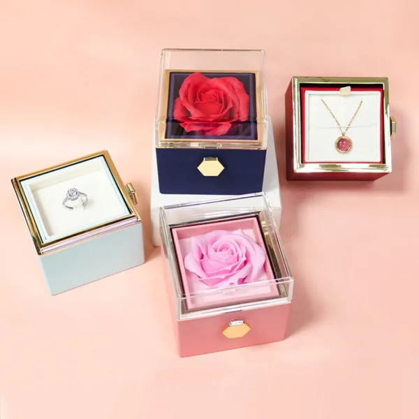 Rotating Soap Flower Rose Gift Box Creative Rotating Rose Jewelry Packaging Box Valentine's Day Gift For Women - Image 5