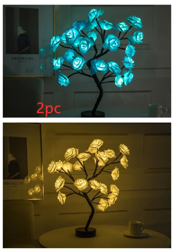 Rose Flower Lamp USB Battery Operated LED Table Lamp Bonsai Tree Night Lights Garland Bedroom Decoration Lights Home Decor - Image 24