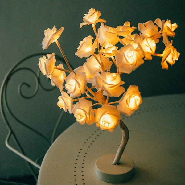 Rose Flower Lamp USB Battery Operated LED Table Lamp Bonsai Tree Night Lights Garland Bedroom Decoration Lights Home Decor - Image 14