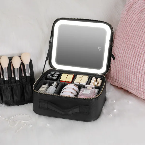 Smart LED Cosmetic Case With Mirror Cosmetic Bag Large Capacity Fashion Portable Storage Bag Travel Makeup Bags - Image 6