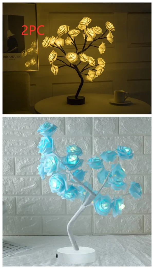 Rose Flower Lamp USB Battery Operated LED Table Lamp Bonsai Tree Night Lights Garland Bedroom Decoration Lights Home Decor - Image 7