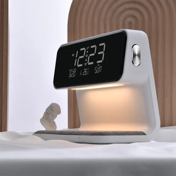 Creative 3 In 1 Bedside Lamp Wireless Charging LCD Screen Alarm Clock  Wireless Phone Charger - Image 9