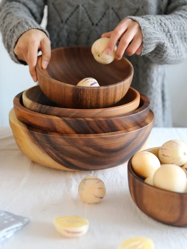 Kitchen Natural Wooden Bowl Household Fruit Bowl Salad Bowl For Home Restaurant Food Container Wooden Utensils Note The Size Hot - Image 4