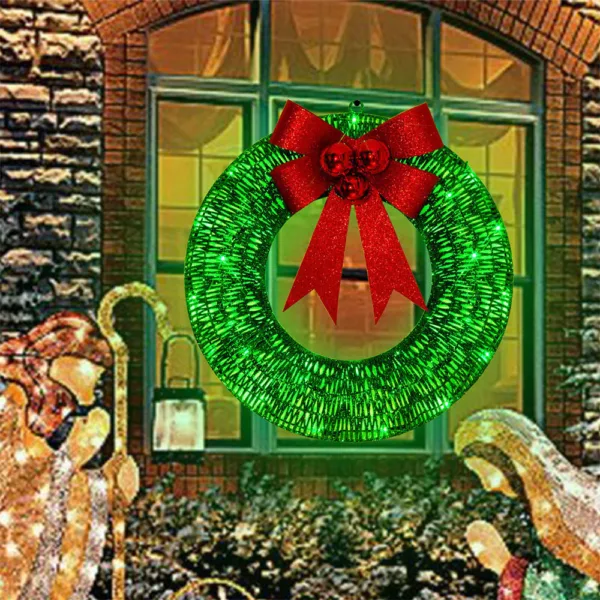 Christmas Garland 50CM Luminous LED Warm Light Metal Luminous Wreath With Big Bowknot Christmas Front Door Home Holiday Party Door Hanging Decor - Image 6