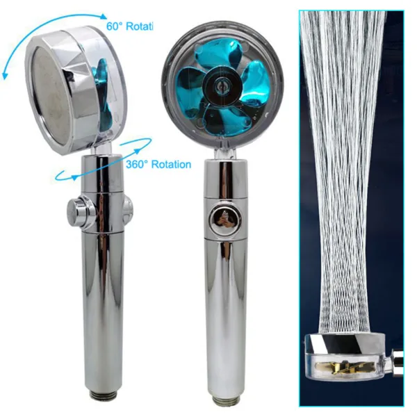 Propeller Driven Shower Head With Stop Button And Cotton Filter Turbocharged High Pressure Handheld Shower Nozzle - Image 2