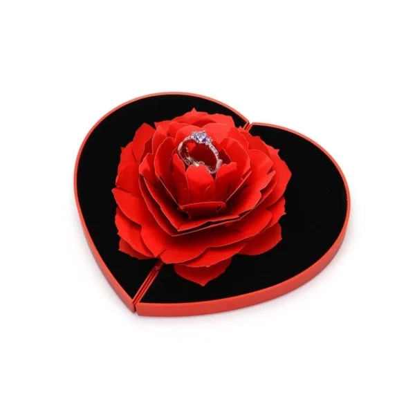 3D Love Box Heart-shaped Rose Flower Rotating Ring Box Valentines Day Gift - Image 4