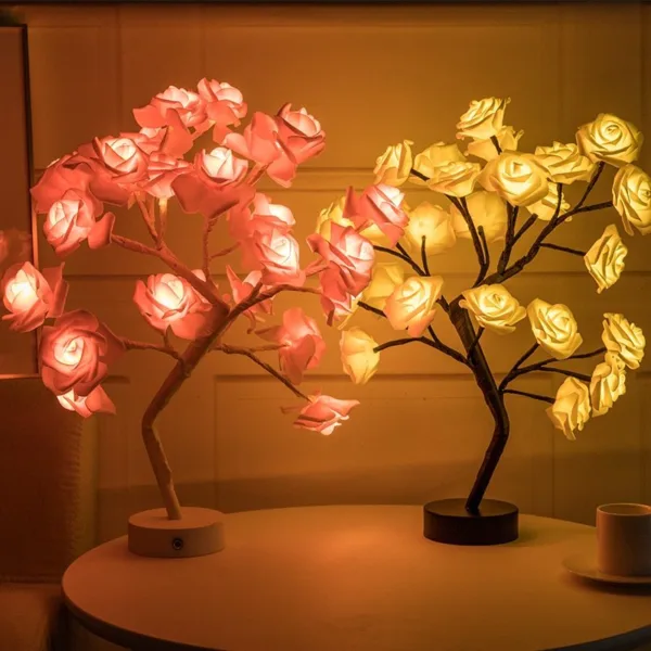 Rose Flower Lamp USB Battery Operated LED Table Lamp Bonsai Tree Night Lights Garland Bedroom Decoration Lights Home Decor - Image 3