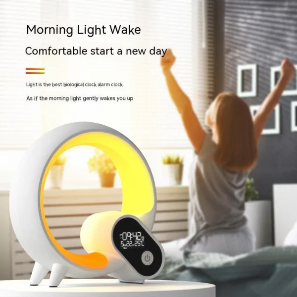 Creative Q Light Analog Sunrise Digital Display Alarm Clock Bluetooth Audio Intelligent Wake-up Q Colorful Atmosphere Light - Image 4