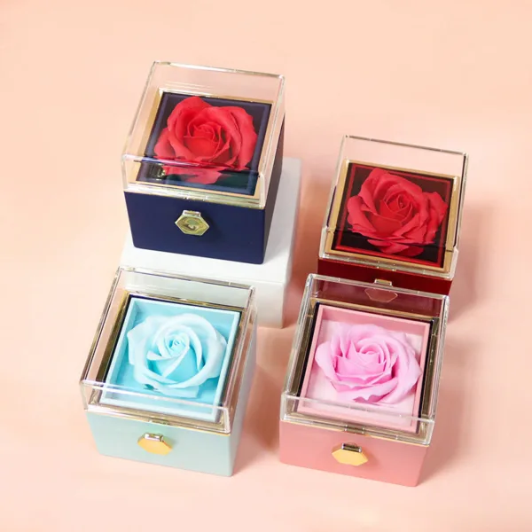 Rotating Soap Flower Rose Gift Box Creative Rotating Rose Jewelry Packaging Box Valentine's Day Gift For Women - Image 4