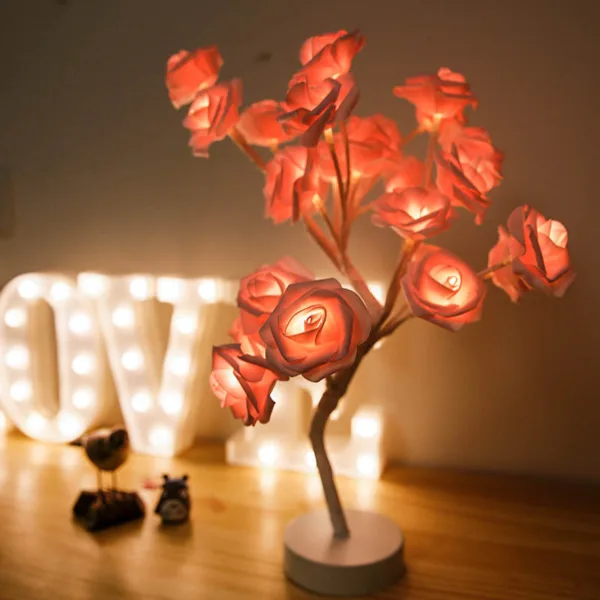 Rose Flower Lamp USB Battery Operated LED Table Lamp Bonsai Tree Night Lights Garland Bedroom Decoration Lights Home Decor - Image 18