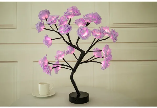 Rose Flower Lamp USB Battery Operated LED Table Lamp Bonsai Tree Night Lights Garland Bedroom Decoration Lights Home Decor - Image 23