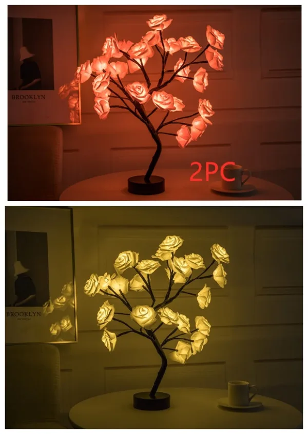 Rose Flower Lamp USB Battery Operated LED Table Lamp Bonsai Tree Night Lights Garland Bedroom Decoration Lights Home Decor - Image 10