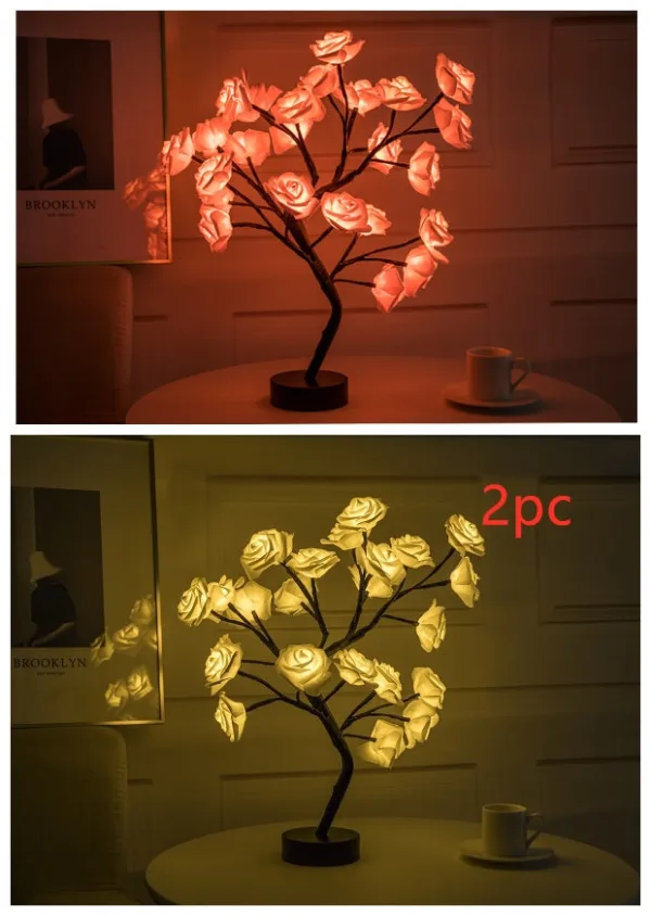 Rose Flower Lamp USB Battery Operated LED Table Lamp Bonsai Tree Night Lights Garland Bedroom Decoration Lights Home Decor - Image 8