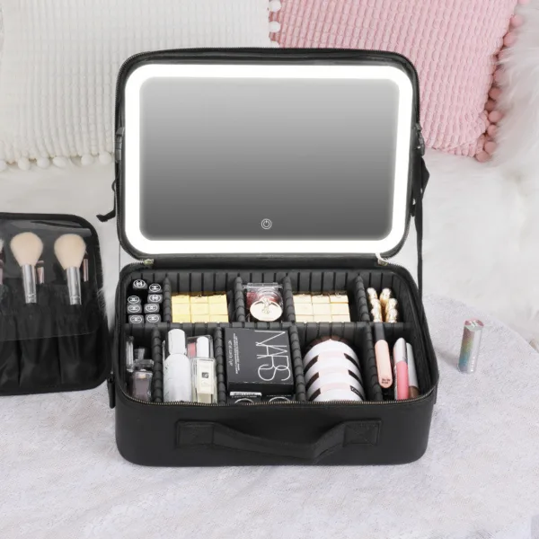 Smart LED Cosmetic Case With Mirror Cosmetic Bag Large Capacity Fashion Portable Storage Bag Travel Makeup Bags - Image 4