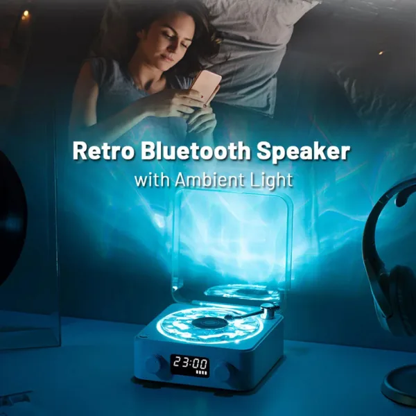 Retro Turntable Speaker Wireless Bluetooth-compatible 5.0 Vinyl Record Player Stereo Sound With White Noise RGB Projection Lamp Effect - Image 2