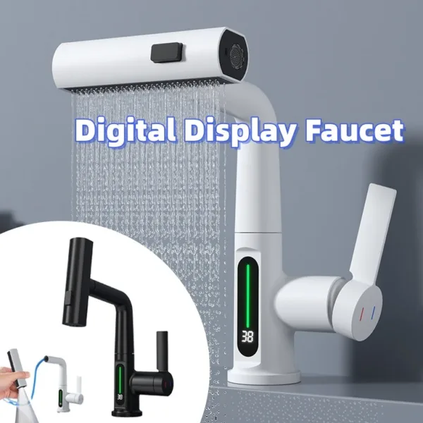 Intelligent Digital Display Faucet Pull-out Basin Faucet Temperature Digital Display Rotation - Image 2