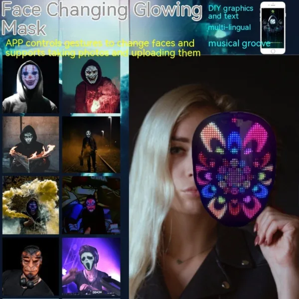 Halloween Face Masks Full Color LED Luminous Mask Face Changing Mask Party Bar Props - Image 3