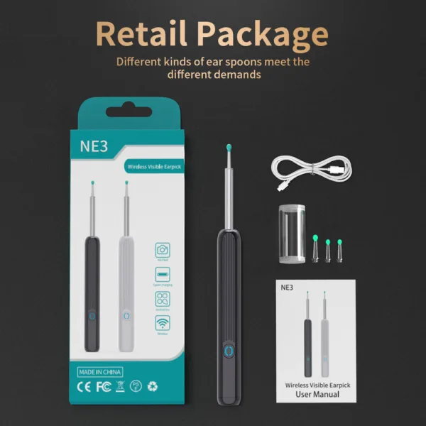 NE3 Ear Cleaner Otoscope Ear Wax Removal Tool With Camera LED Light Wireless Ear Endoscope Ear Cleaning Kit For I-phone - Image 9