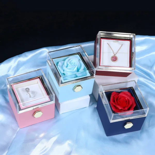 Rotating Soap Flower Rose Gift Box Creative Rotating Rose Jewelry Packaging Box Valentine's Day Gift For Women - Image 3