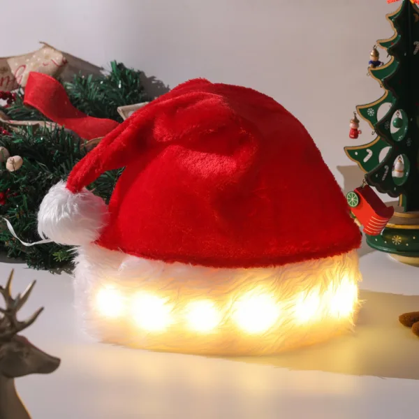 Christmas Hat LED Light Plush Children's Adult Christmas Decorations Christmas Supplies Luminous Santa Hat Home Decoracion - Image 2