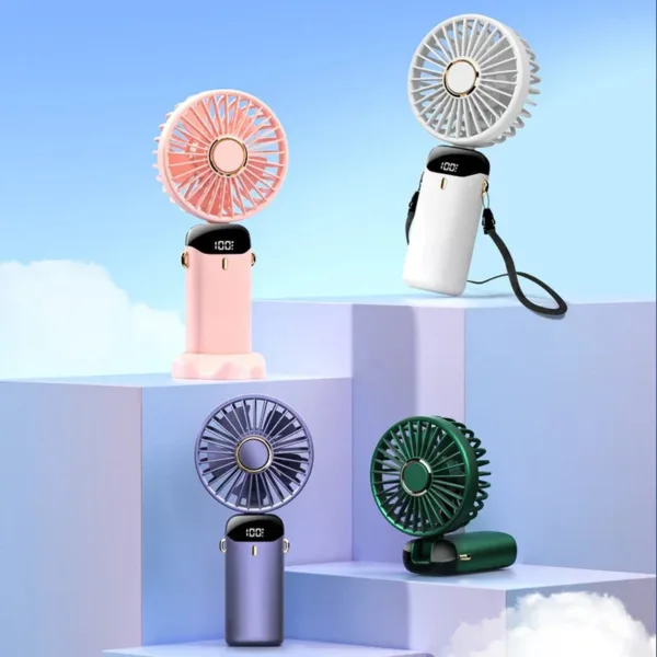 USB Rechargeable Mini Portable Handheld Electric Fan Foldable Neck Hanging Outdoor Fan Adjustable 5 Speed Powerful Air Cooler - Image 6