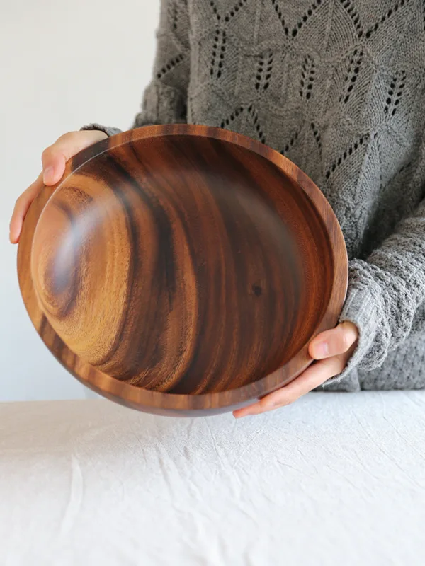 Kitchen Natural Wooden Bowl Household Fruit Bowl Salad Bowl For Home Restaurant Food Container Wooden Utensils Note The Size Hot - Image 7