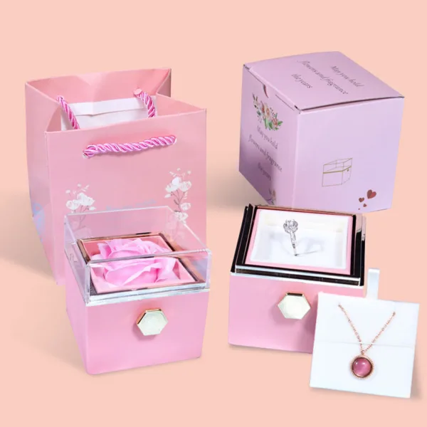 Rotating Soap Flower Rose Gift Box Creative Rotating Rose Jewelry Packaging Box Valentine's Day Gift For Women - Image 6