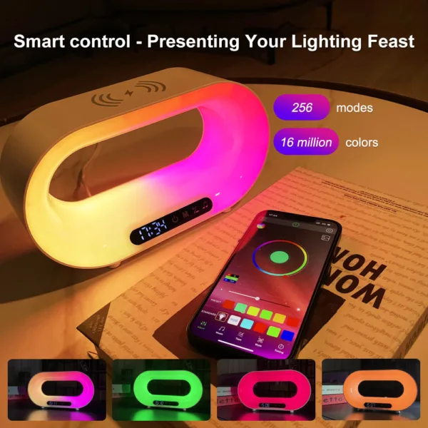 Multi-function 3 In 1 LED Night Light APP Control RGB Atmosphere Desk Lamp Smart Multifunctional Wireless Charger Alarm Clock - Image 3