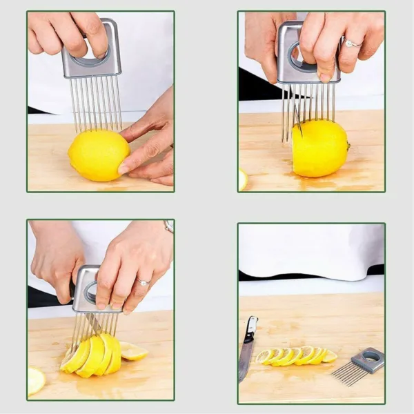 Onion Holder Slicer Vegetable tools Tomato Cutter Stainless Steel Kitchen Gadget - Image 8