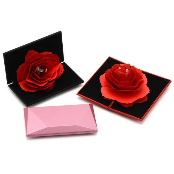 3D Love Box Heart-shaped Rose Flower Rotating Ring Box Valentines Day Gift - Image 2