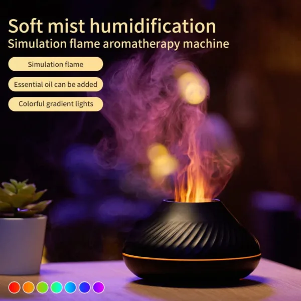 New Volcanic Flame Aroma Diffuser Essential Oil Lamp 130ml USB Portable Air Humidifier With Color Night Light Mist Maker Fogger LED Light - Image 2