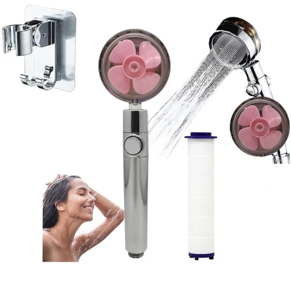 Propeller Driven Shower Head With Stop Button And Cotton Filter Turbocharged High Pressure Handheld Shower Nozzle - Image 7