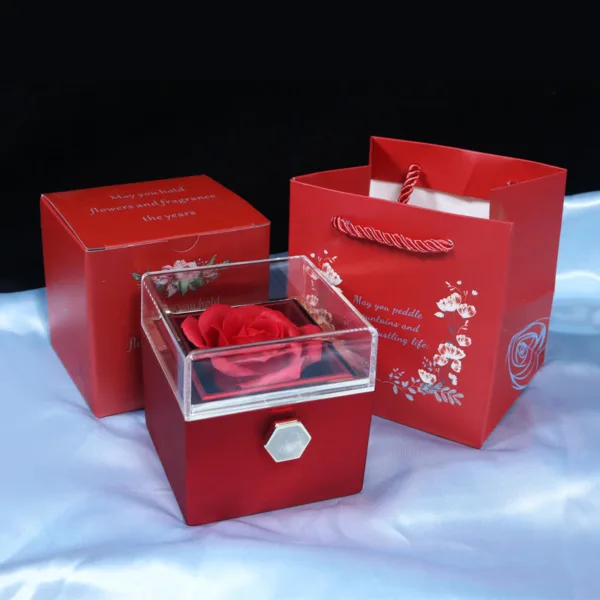 Rotating Soap Flower Rose Gift Box Creative Rotating Rose Jewelry Packaging Box Valentine's Day Gift For Women - Image 10