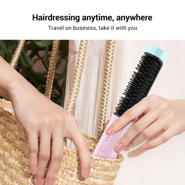 Straightening Comb Rechargeable Hair Wireless Straightener Curler Curling Straighten Dual-purpose Travel Portable USB Charging - Image 3