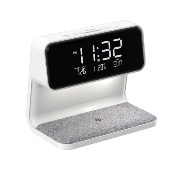 Creative 3 In 1 Bedside Lamp Wireless Charging LCD Screen Alarm Clock  Wireless Phone Charger - Image 11