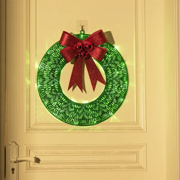 Christmas Garland 50CM Luminous LED Warm Light Metal Luminous Wreath With Big Bowknot Christmas Front Door Home Holiday Party Door Hanging Decor - Image 7