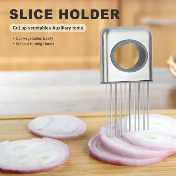 Onion Holder Slicer Vegetable tools Tomato Cutter Stainless Steel Kitchen Gadget - Image 2