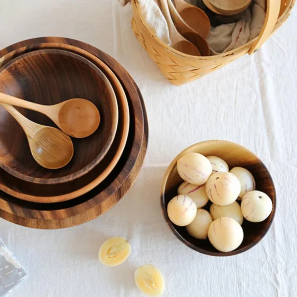 Kitchen Natural Wooden Bowl Household Fruit Bowl Salad Bowl For Home Restaurant Food Container Wooden Utensils Note The Size Hot - Image 3