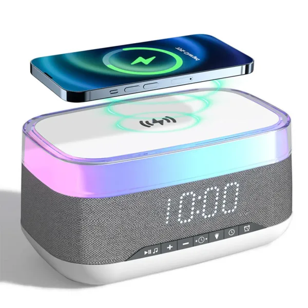 Intelligent Multifunctional Alarm Clock Bluetooth Speaker Wireless Charger Fast Charge Clock Atmosphere Night Light Home Decor - Image 8