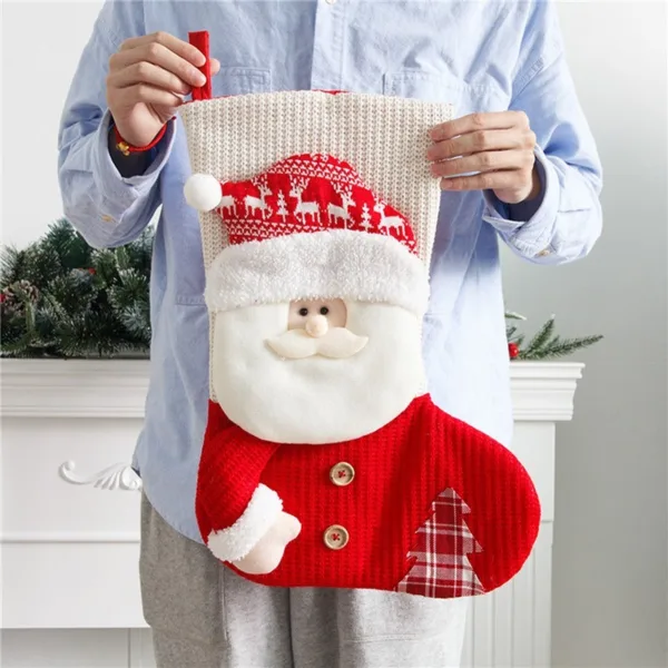 Large Red White Knitted Christmas Stocking Santa Claus Fireplace Decor Socks Xmas Gift Bags Candy Holder Decor For Home - Image 5