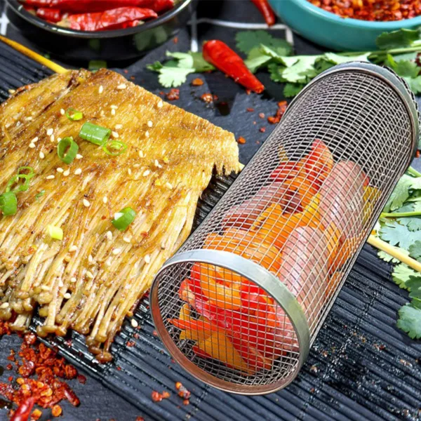 Rolling Grilling Basket Metal BBQ Barbecue Basket Net Portable Outdoor Camping Barbecue Rack Kitchen Gadgets - Image 5