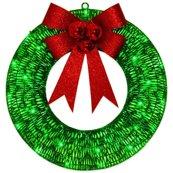 Christmas Garland 50CM Luminous LED Warm Light Metal Luminous Wreath With Big Bowknot Christmas Front Door Home Holiday Party Door Hanging Decor - Image 8