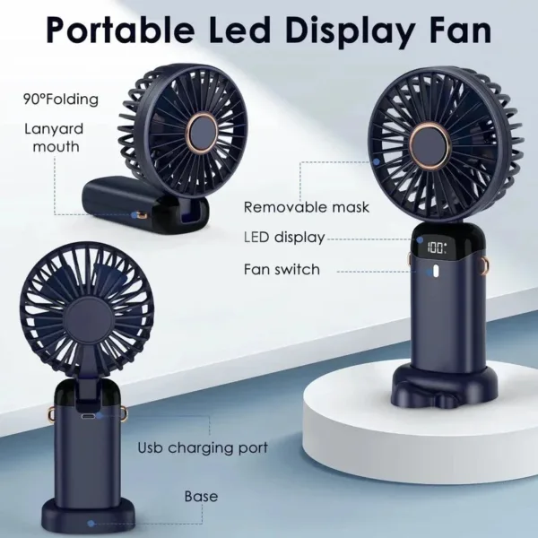 USB Rechargeable Mini Portable Handheld Electric Fan Foldable Neck Hanging Outdoor Fan Adjustable 5 Speed Powerful Air Cooler - Image 5